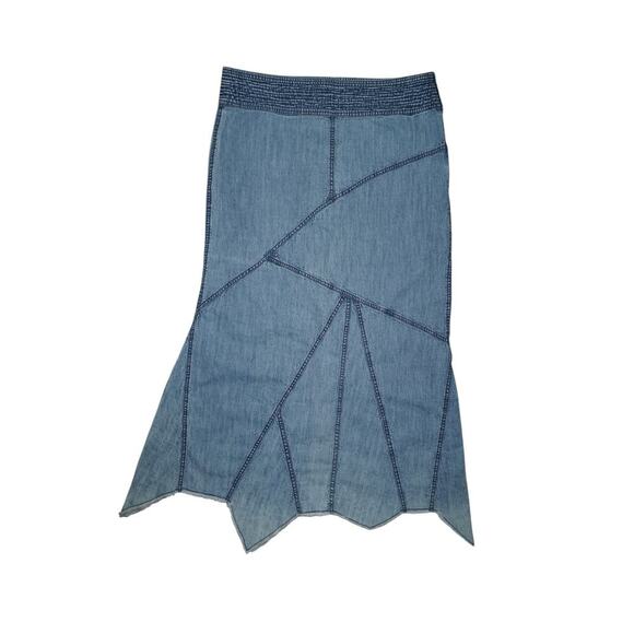 Urban Outfitters Denim Midi Skirt Women’s XL Asymmetrical Hem Patchwork Y2K - Picture 1 of 6
